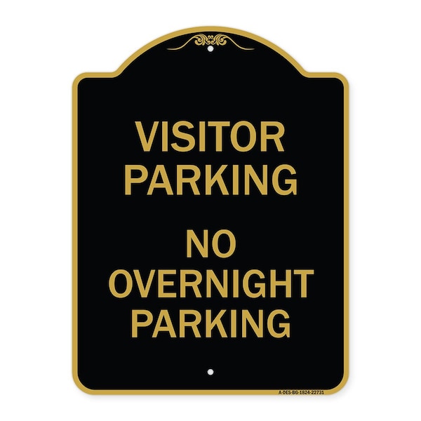 Visitor Parking No Overnight Parking, Black & Gold Aluminum Sign, 18" x 24", BG-1824-22731